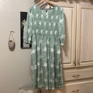 Sage Green Smocked Midi Dress